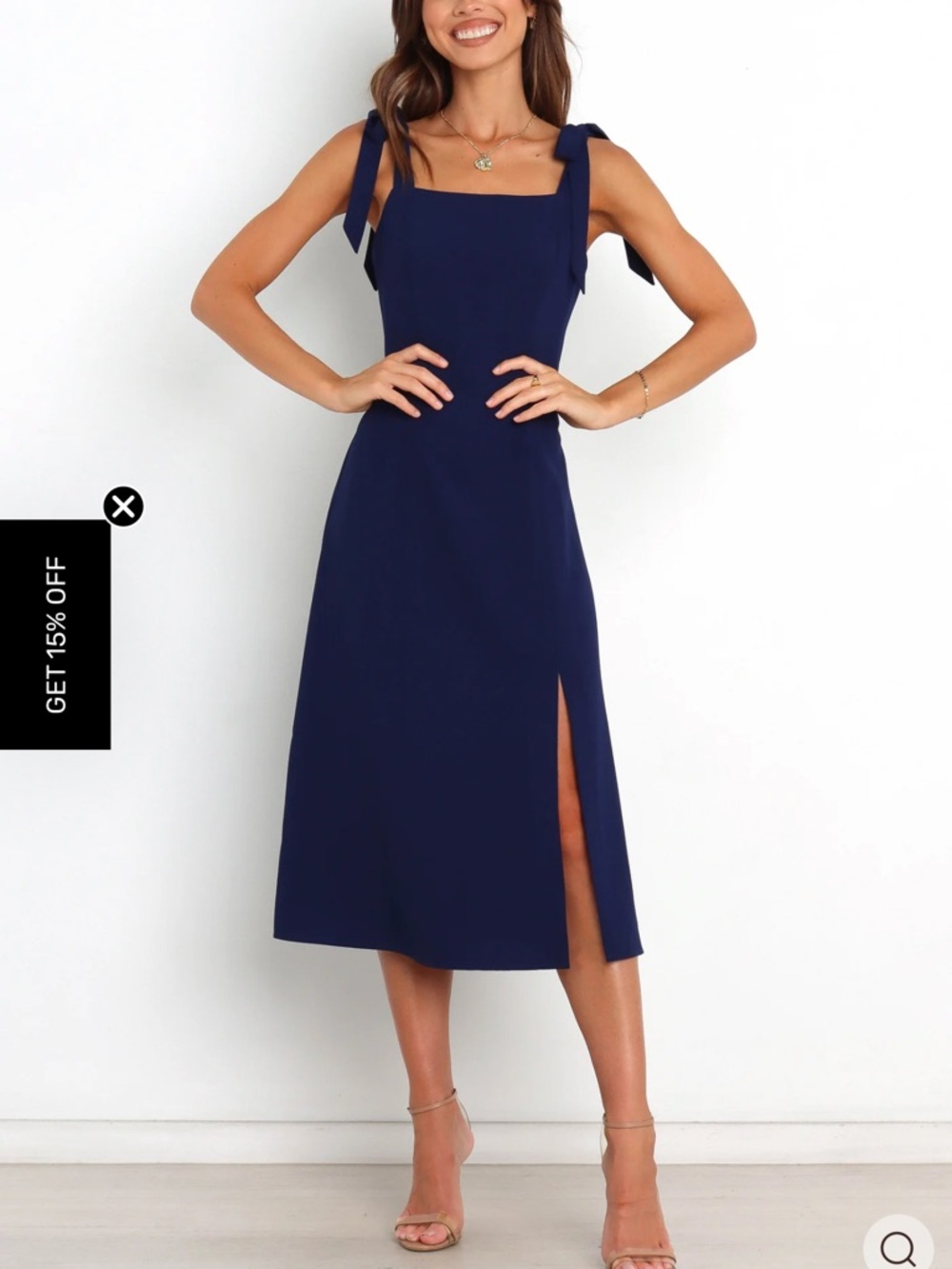 Navy Tie-Shoulder Midi Dress